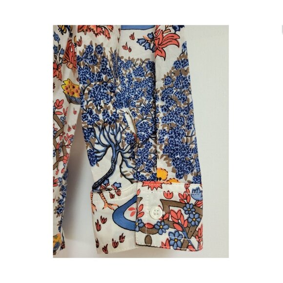 J McLaughlin Lois Blue Orange Floral Peacock Print Long Sleeve Buttoned Shirt - Picture 6 of 9